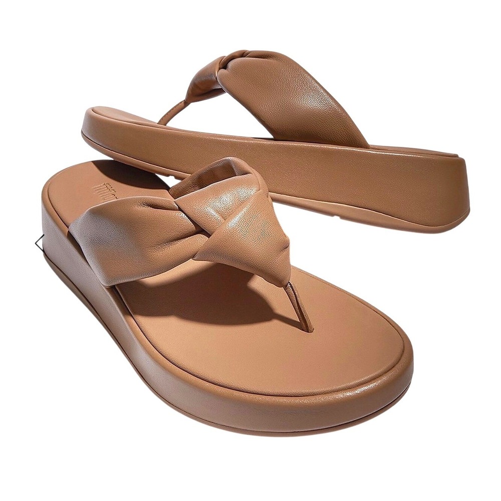 FitFlop Sandals F-Mode Knot Soft-Leather Platform Classic Tan Womens 10